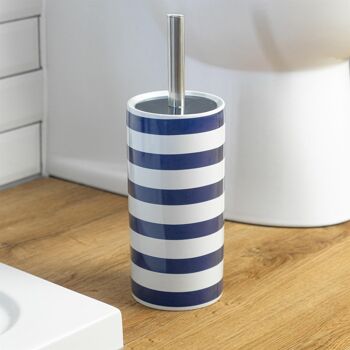 Harbour Housewares Ensemble brosse de toilette et support en céramique pour salle de bain Bleu et blanc 2