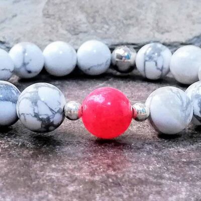 Bracelet en perles Howlite avec agate rose