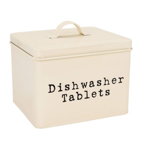 Harbour Housewares Vintage Style Metal Dishwasher Tablet Storage Canister - Cream - 180mm