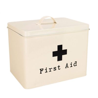 Harbour Housewares Vintage Style Metal First Aid / Medicine Storage Canister - Cream - 280mm