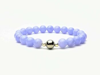 Bracelet en perles d'agate dentelle bleue et argent sterling 8 mm 1