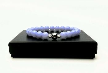 Bracelet en perles d'agate dentelle bleue et argent sterling 8 mm 2