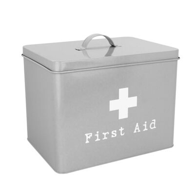 Harbour Housewares Metal First Aid Medicine Storage Box Grey