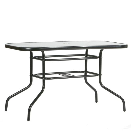 Harbour Housewares Metal Glass Top Garden Table - 120cm x 70cm - Black