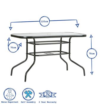 Table de Jardin avec Plateau en Verre et Métal Harbour Housewares - 120 cm x 70 cm - Noir 6