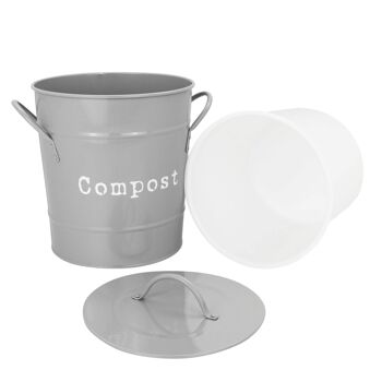 Harbour Housewares Poubelle à compost de cuisine en métal de style vintage - Gris - 190 mm 3