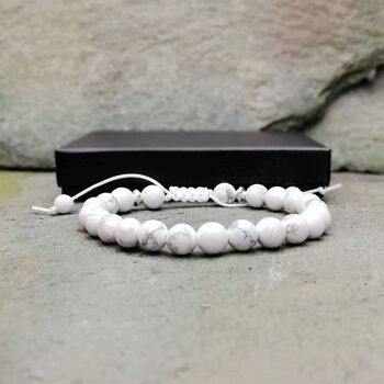 Bracelet de perles en howlite blanc et argent 8 mm 1