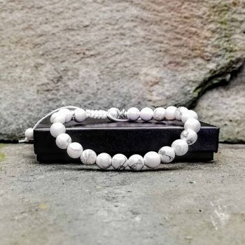 Bracelet de perles en howlite blanc et argent 8 mm 2