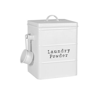 Harbour Housewares Lata de almacenamiento de detergente en polvo vintage de metal - Blanco mate