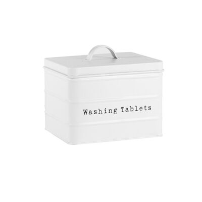Harbour Housewares - Scatola portaoggetti in metallo vintage per compresse di lavaggio, colore bianco opaco
