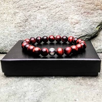 Bracelet Perles Oeil de Tigre Rouge 8mm