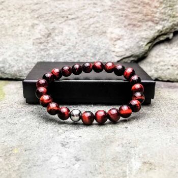 Bracelet Perles Oeil de Tigre Rouge 8mm 2