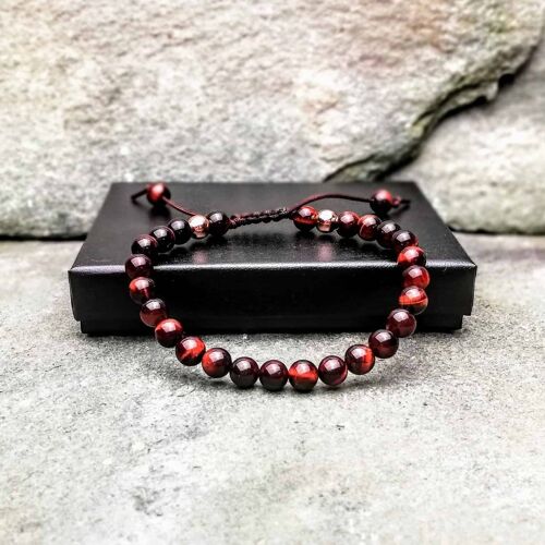 Red Tigers Eye Slide Knot 6mm Bead Bracelet