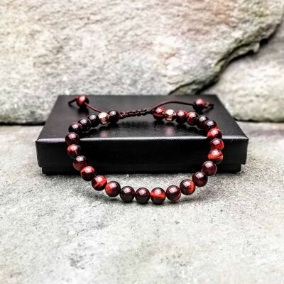 Bracelet de perles rouges avec nœud œil de tigre 6 mm