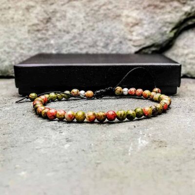 Bracciale Unakite Bead con argento sterling. 4mm