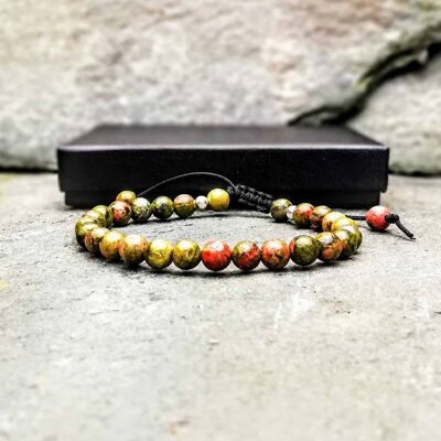 Bracciale con perline Unakite con perline in argento sterling da 6 mm