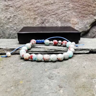 Bracelet de perles avec nœud jaspe empereur bleu bébé