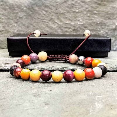 Pulsera de cuentas de jaspe Mookaite con nudo deslizante