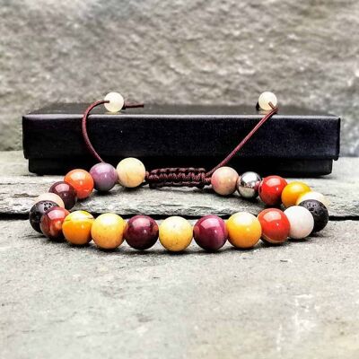 Bracelet en perles de jaspe Mookaite avec nœud coulissant