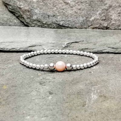 Bracelet en perles de pierre de soleil et argent sterling