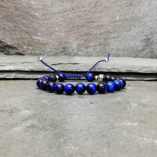 Blue Tigers Eye Slide Knot 8mm Bead Bracelet