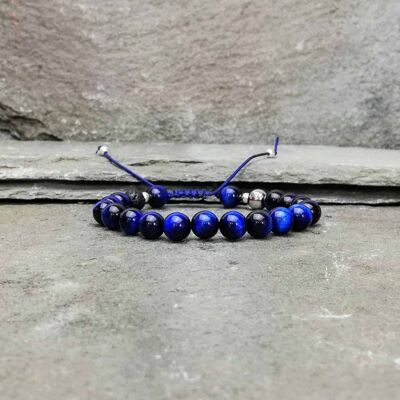 Pulsera de cuentas de 8 mm con nudo deslizante de ojo de tigre azul