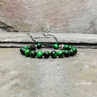 Bracelet en perles d'oeil de tigre vert. 8 mm