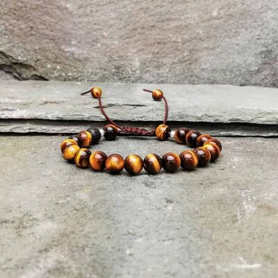 Bracelet en perles d'oeil de tigre avec nœud coulissant. 8 mm