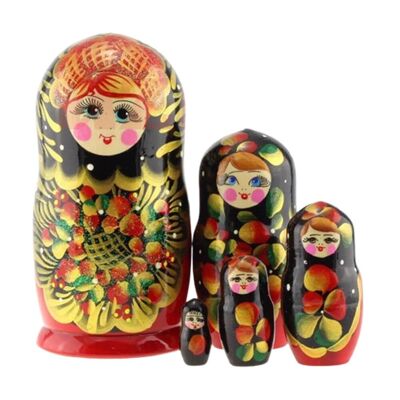Muñeca de anidación Matrioska de madera 5 piezas Babushka tradicional
