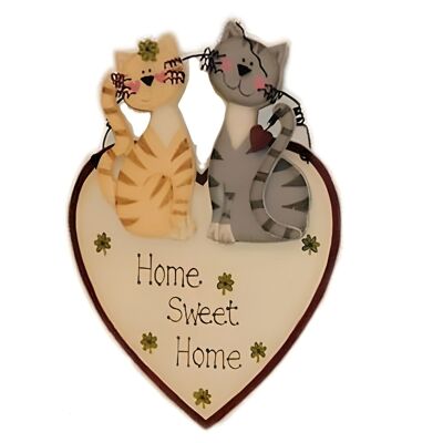 Wooden wall decoration with cats 17x18 cm