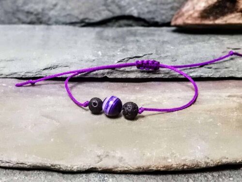 Purple Agate and Lava Stone Friendship Bracelet