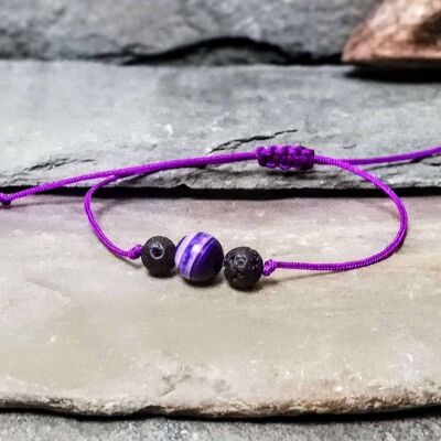 Bracelet d'amitié en agate violette et pierre de lave