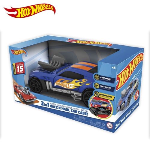 Juguete aventura. COCHE DE CARRERAS PORTACOCHES HOT WHEELS 2 EN 1