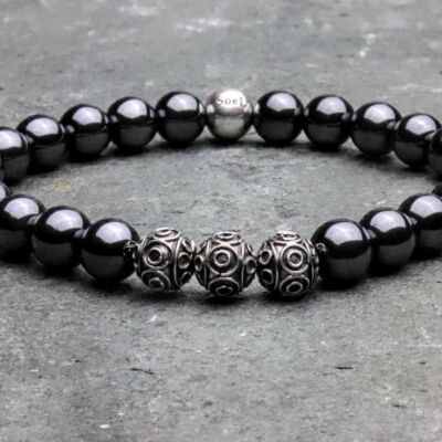 Bracciale con perline in ematite e argento sterling da 8 mm