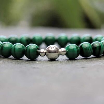 Bracciale con perline in malachite e argento sterling 8mm