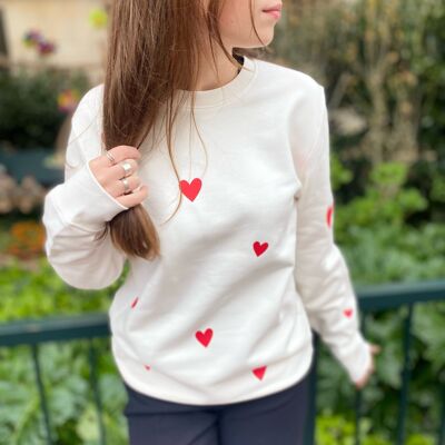 Ecrufarbenes Damen-Sweatshirt "Hearts"