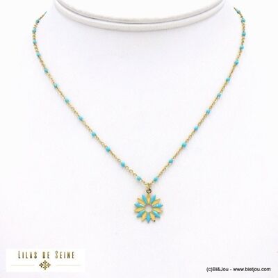 Damen Halskette aus Epoxidharz Blume Edelstahl 0122118