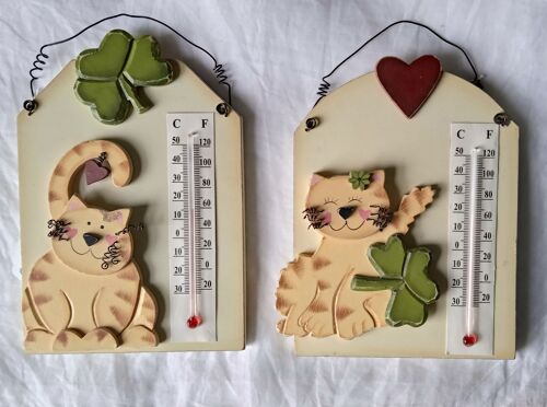 Wooden wall mounted thermometer with cats design  in 2 designs 12X17cm