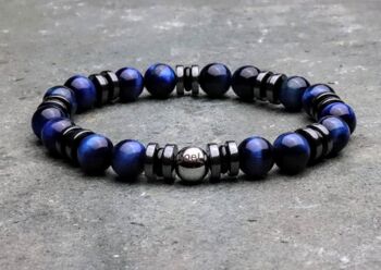 Bracelet Oeil de Tigre Bleu avec Hématite et Onyx 1