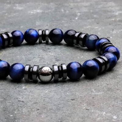 Bracelet Oeil de Tigre Bleu avec Hématite et Onyx