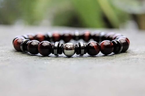 Premium Red Tigers Eye with Hematite and Onyx Beaded Bracelet