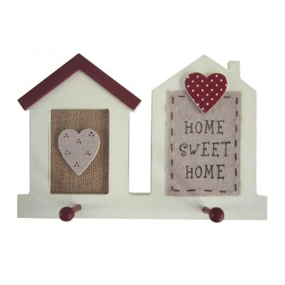 Wandhalter aus Holz mit 2 Haken und der Aufschrift HOME SWEET HOME 24x16cm