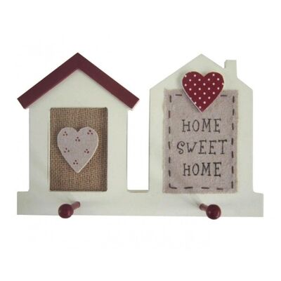 Wooden wall hanger with 2 hooks and the phrase HOME SWEET HOME 24x16cm