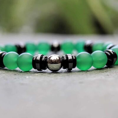 Bracelet en perles d'agate verte de qualité supérieure avec hématite et onyx