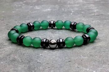 Bracelet en perles d'agate verte de qualité supérieure avec hématite et onyx 2