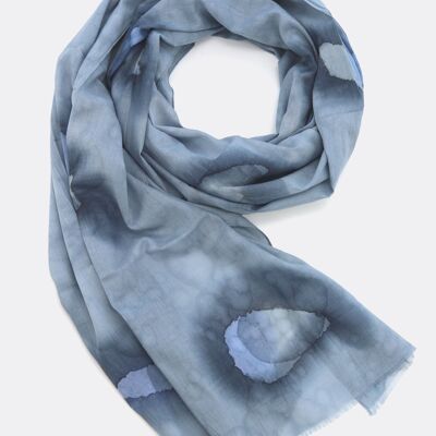 Scarf 100% organic cotton / watercolor batik - grey-blue