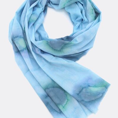 Scarf 100% organic cotton / batik watercolor - light blue