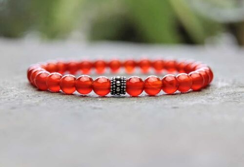 Carnelian and Sterling Silver 6mm Beaded Bracelet