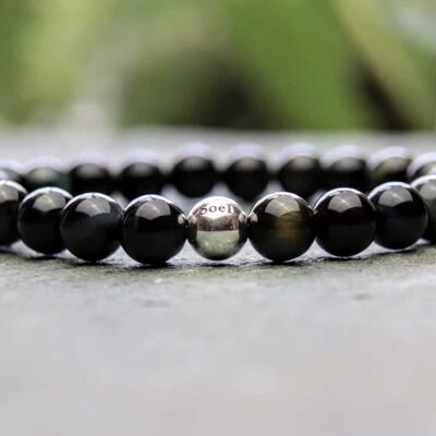 Blue Tigers Eye and Sterling Silver 8mm Beaded Bracelet