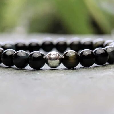 Blue Tigers Eye and Sterling Silver 8mm Beaded Bracelet